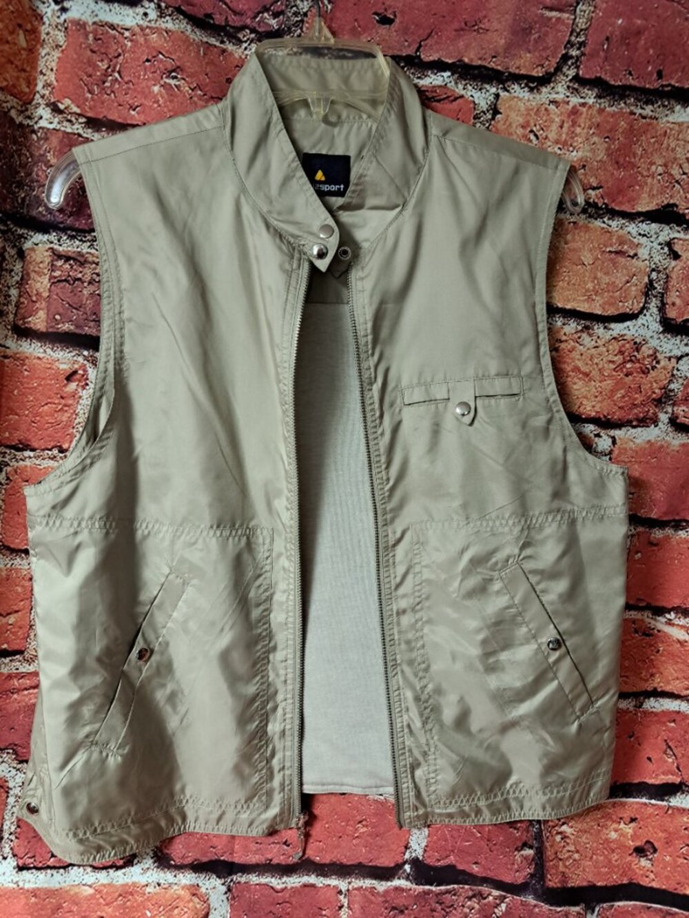 VINTAGE LIZ SPORT Y2K VEST ZIP FRONT CAMEL TAN COLOR COTTON LINING INSIDE SZ SM